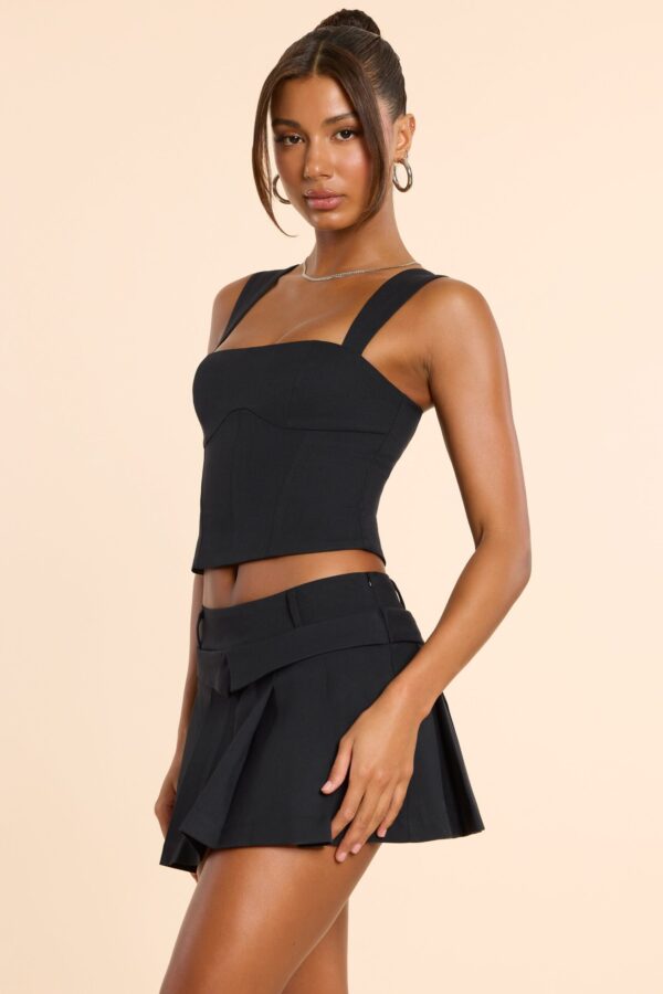 Brushed Twill Mid Rise Pleated Micro Mini Skirt in Black - Image 8