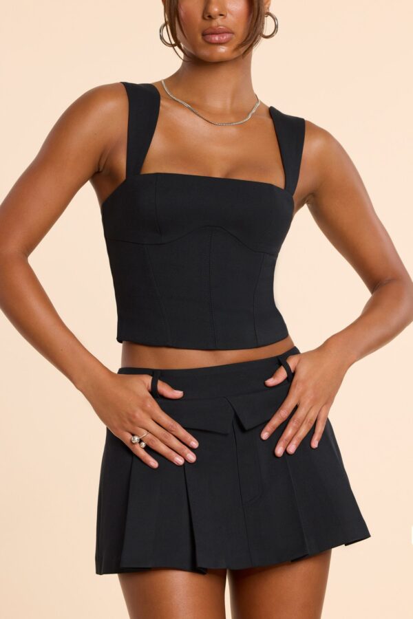 Brushed Twill Mid Rise Pleated Micro Mini Skirt in Black - Image 9