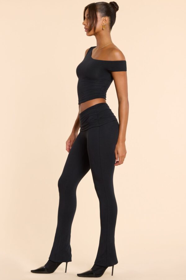 Petite Mid Rise Modal Cashmere Blend Trousers in Black - Image 3