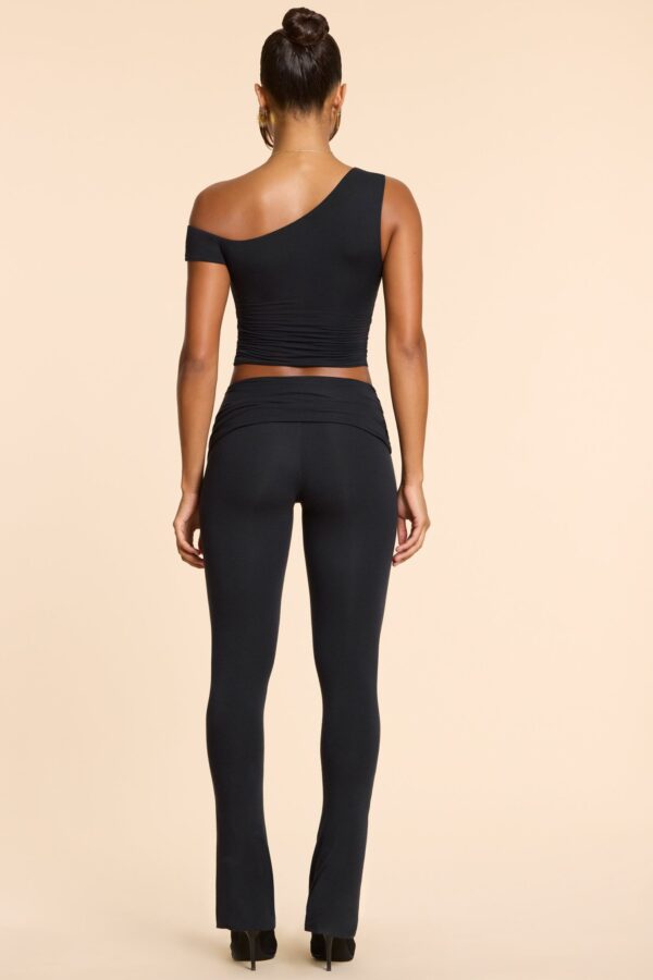 Petite Mid Rise Modal Cashmere Blend Trousers in Black - Image 2