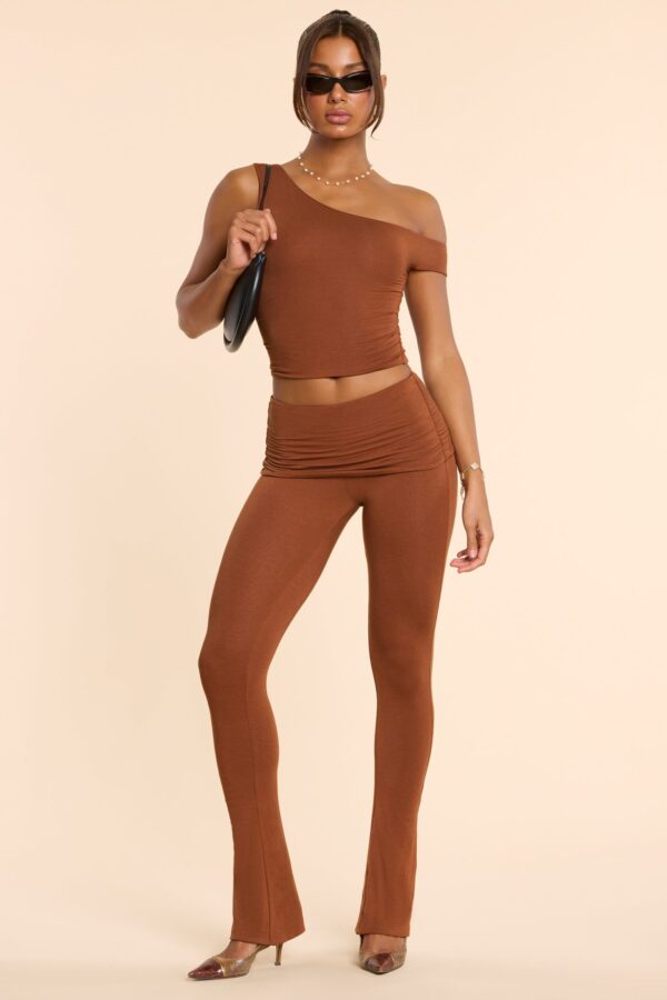 Petite Mid Rise Modal Cashmere Blend Trousers in Chestnut Brown - Image 4