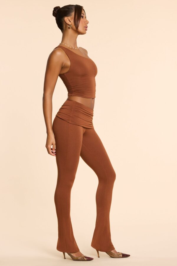 Petite Mid Rise Modal Cashmere Blend Trousers in Chestnut Brown - Image 3