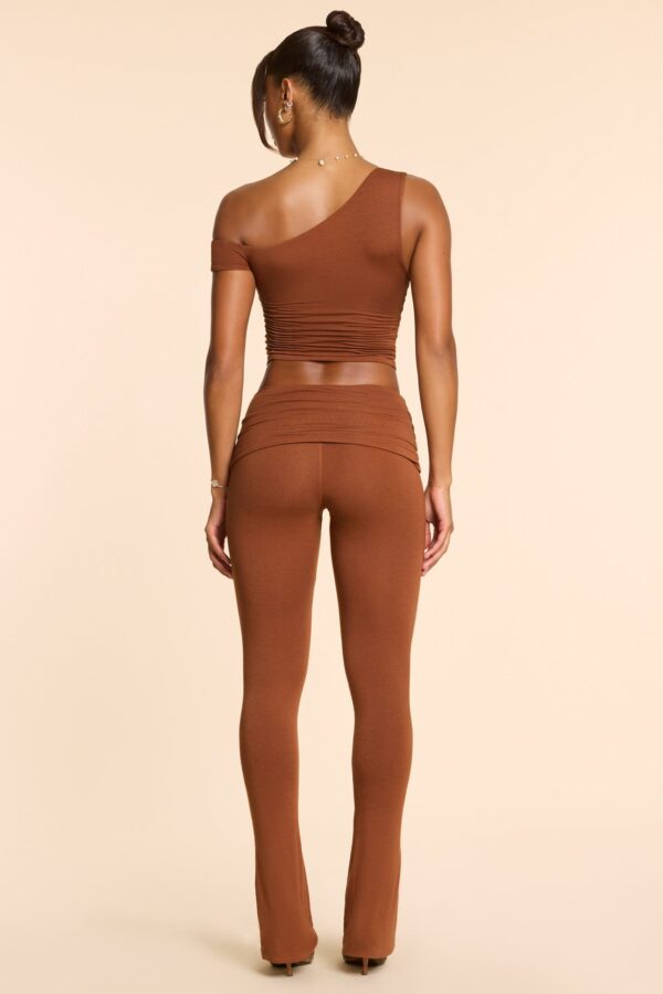 Petite Mid Rise Modal Cashmere Blend Trousers in Chestnut Brown - Image 2
