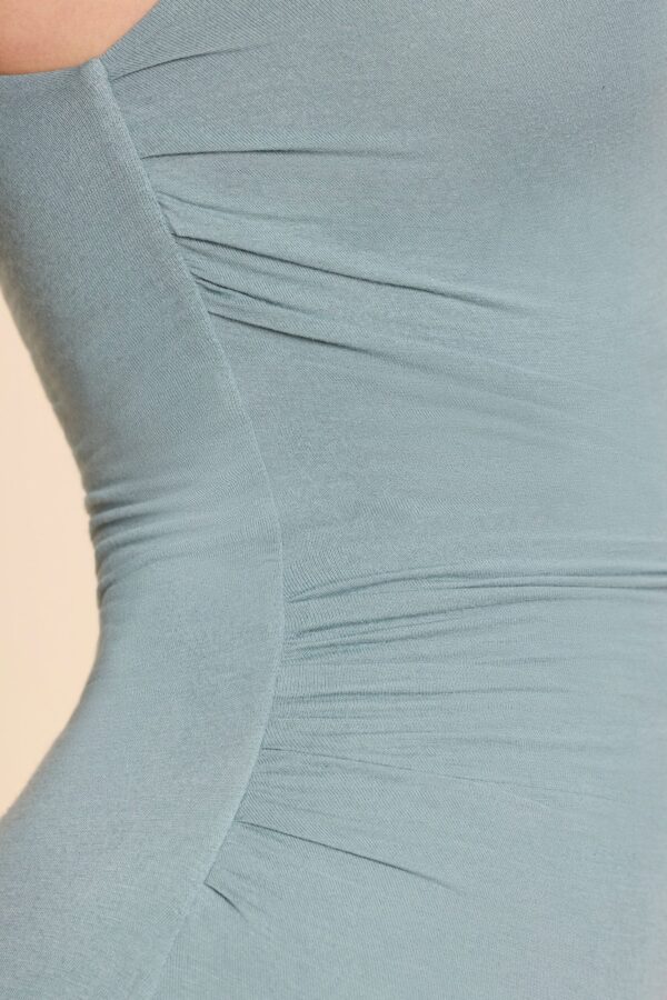 High Neck Racerback Ruched Modal Cashmere Blend Maxi Dress in Stone Blue - Image 8