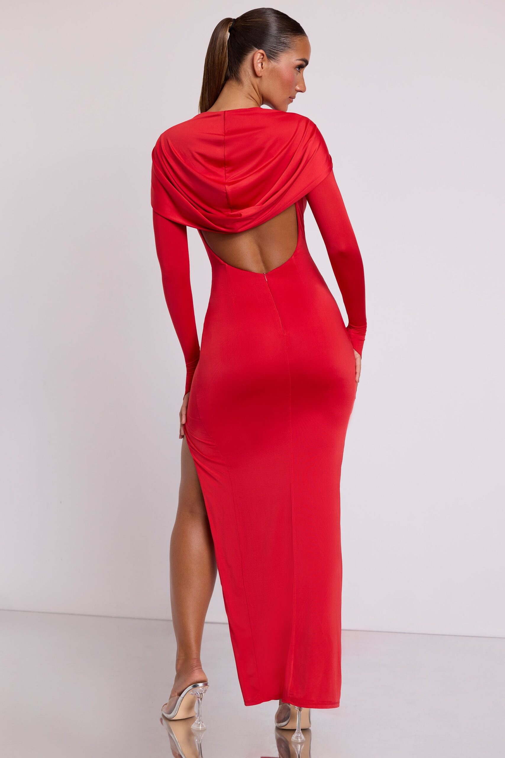 Hooded Long Sleeve Maxi Dress in Fire Red - Image 10