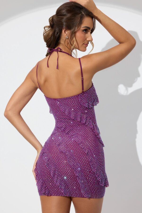 Embellished Ruffle Mini Dress in Plum - Image 2