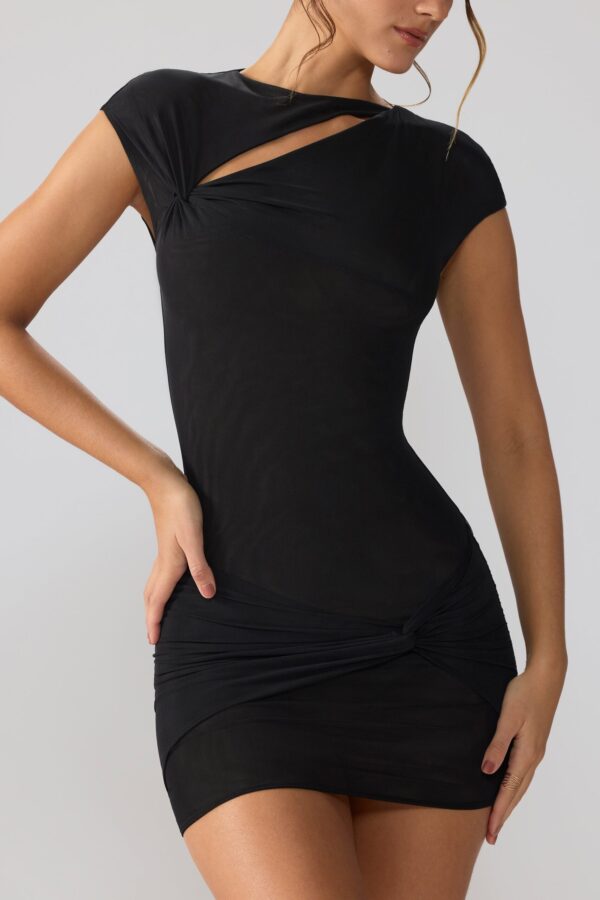 Mesh Cap Sleeve Cut Out Mini Dress in Black - Image 9