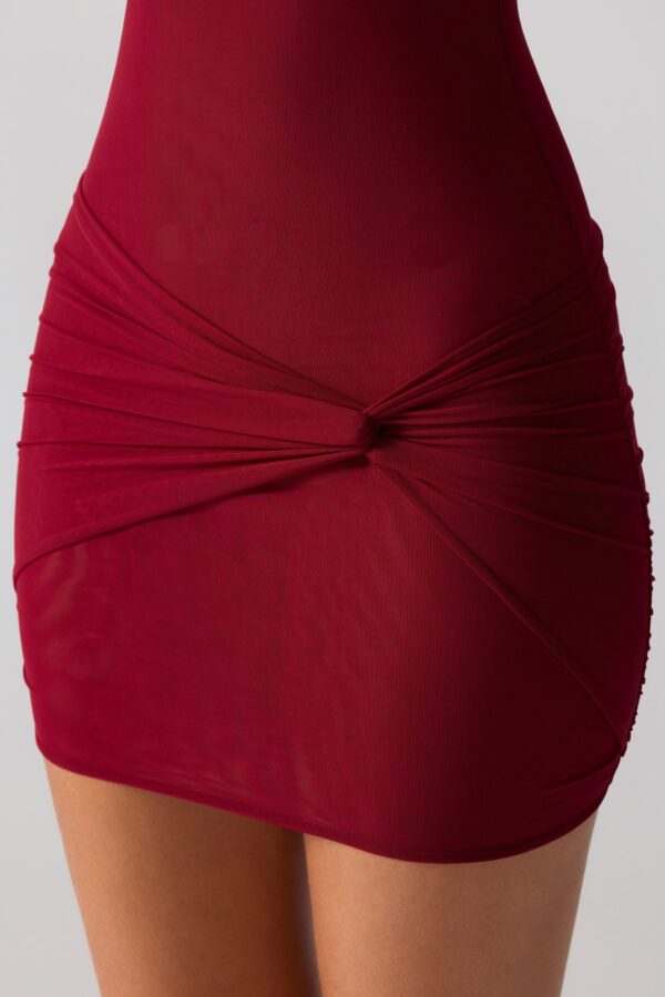 Mesh Cap Sleeve Cut Out Mini Dress in Ruby - Image 4