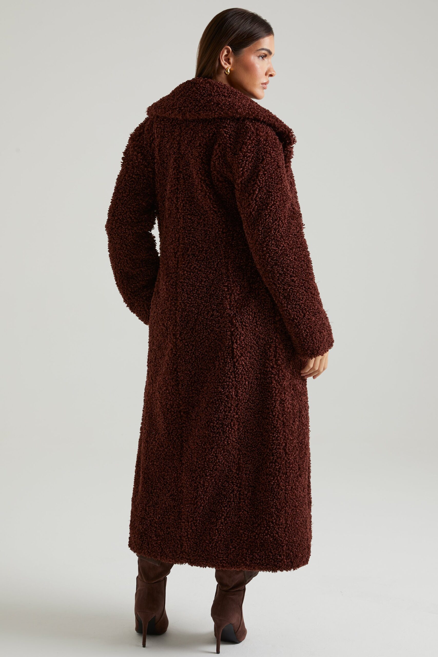 Long Shearling Coat in Brown - Image 2