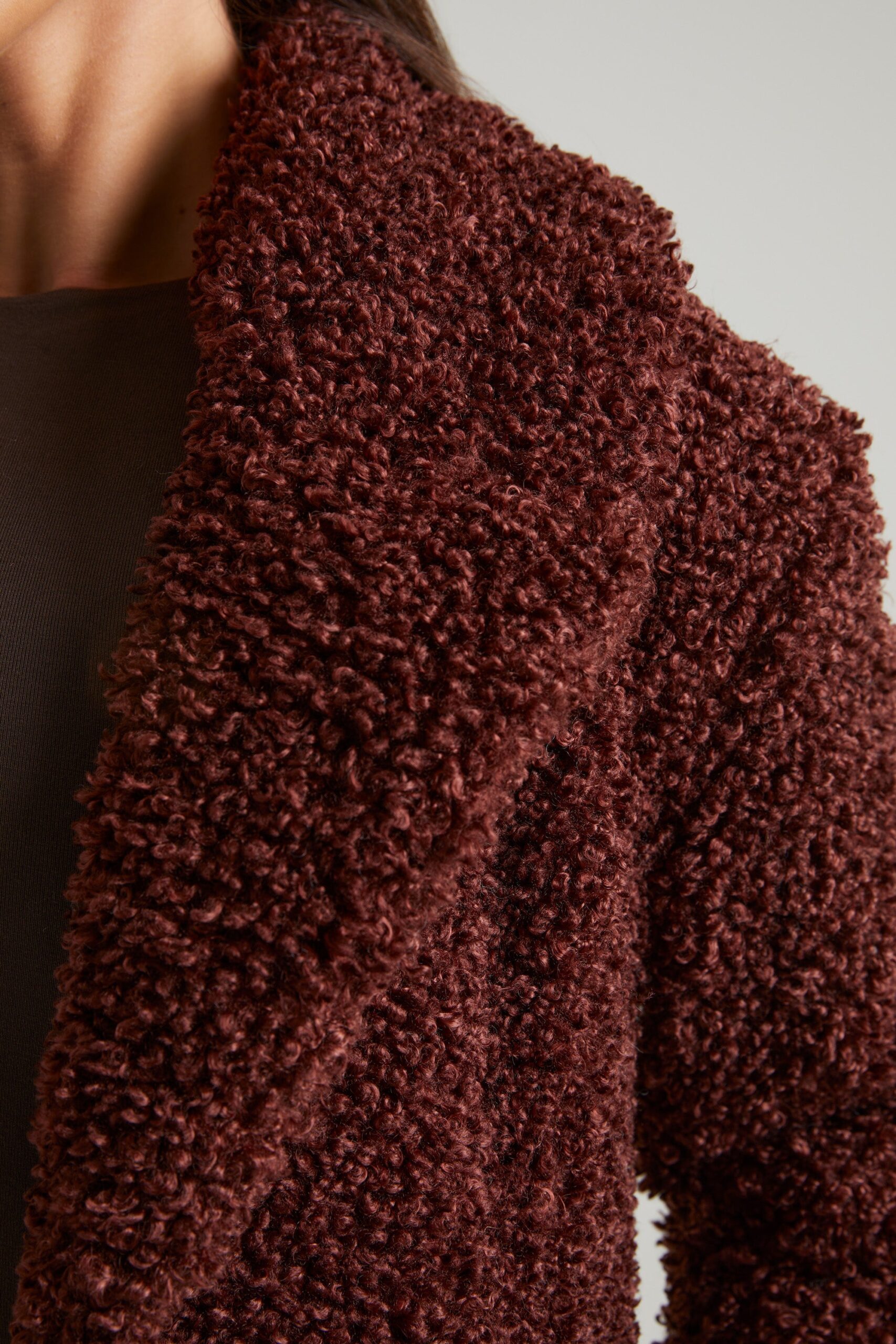 Long Shearling Coat in Brown - Image 4