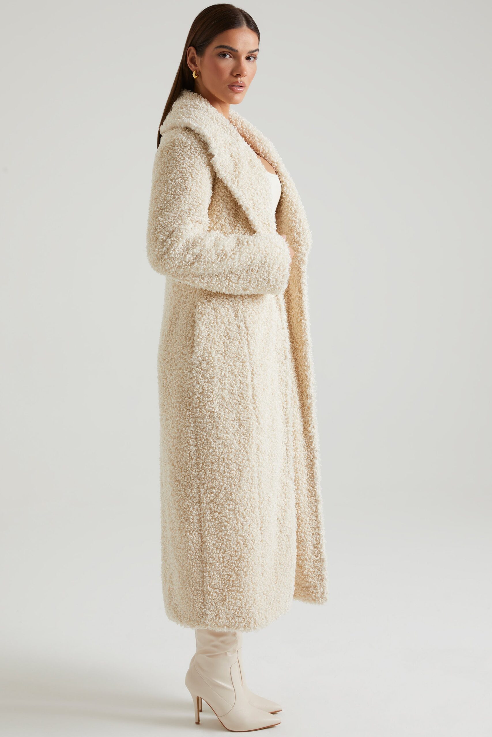 Long Shearling Coat in Cream - Image 3