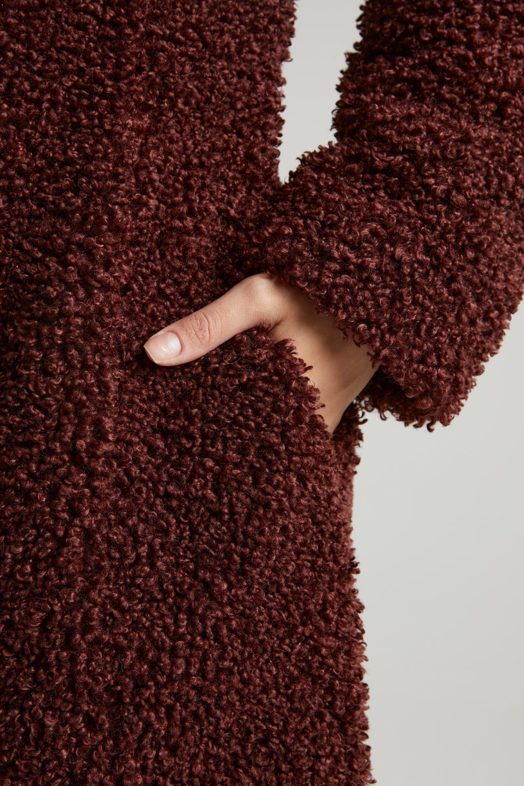 Long Shearling Coat in Brown - Image 5