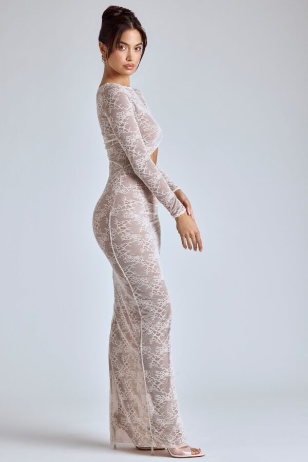 Lace Long Sleeve Maxi Dress in Ivory - Image 8