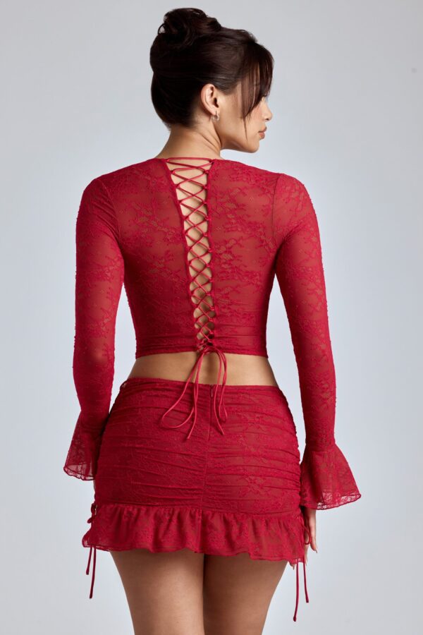 Lace Long Sleeve Top in Cherry Red - Image 2