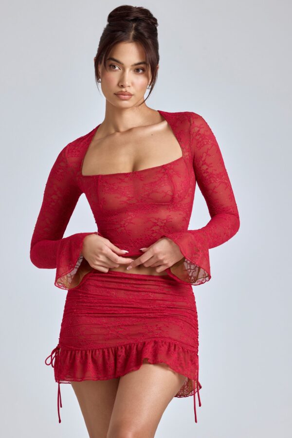 Lace Long Sleeve Top in Cherry Red - Image 9