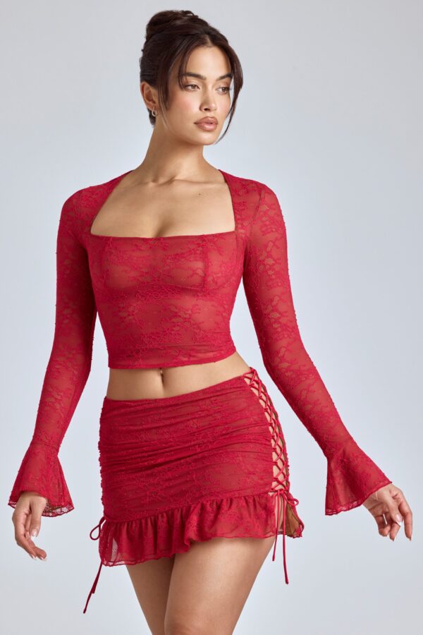 Lace Long Sleeve Top in Cherry Red - Image 10