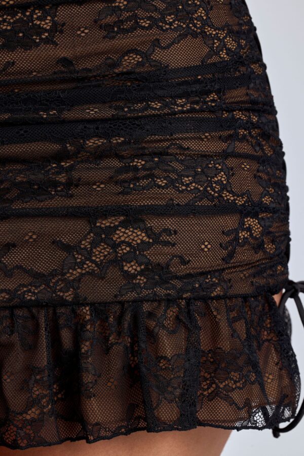 Lace Ruffle Mini Skirt in Black - Image 4