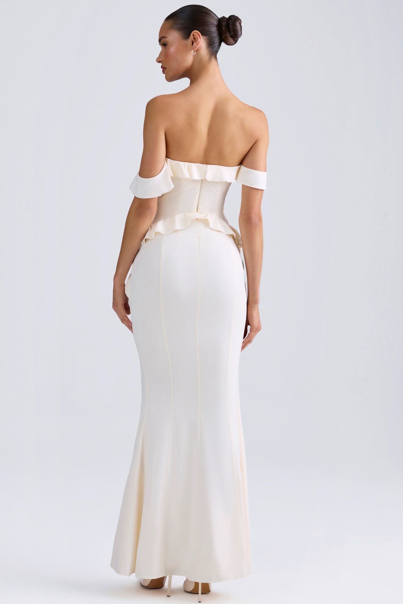 Off-Shoulder Ruffle-Trim Gown in Ivory - Image 2
