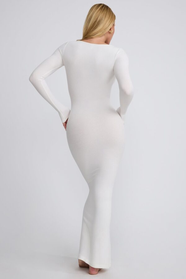 Ribbed Modal Long Sleeve Maxi Dress in White - Image 2