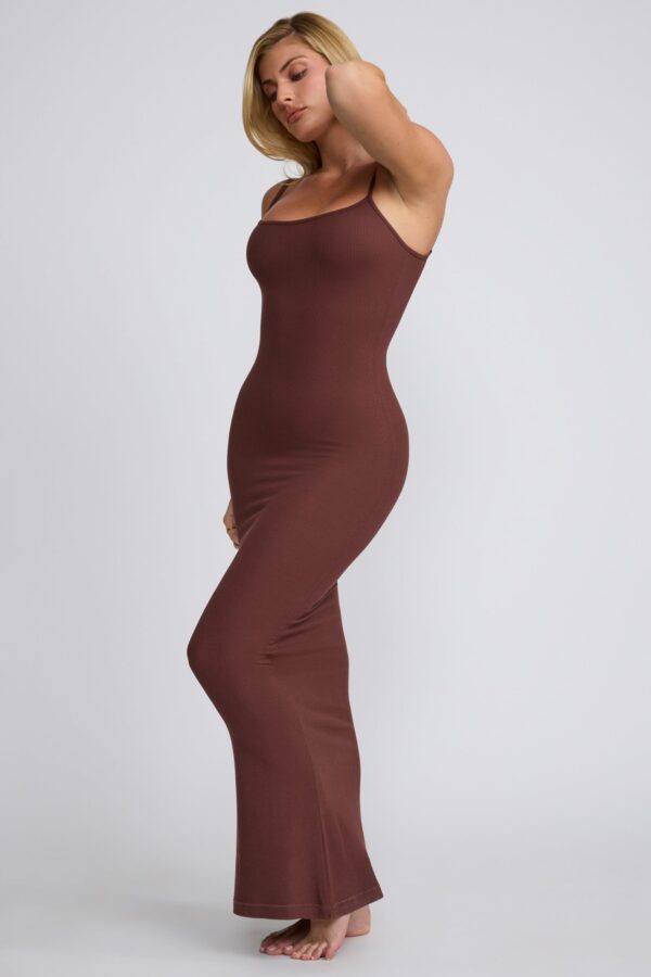 Ribbed Modal Square Neck Maxi Dress in Chocolate - Image 5