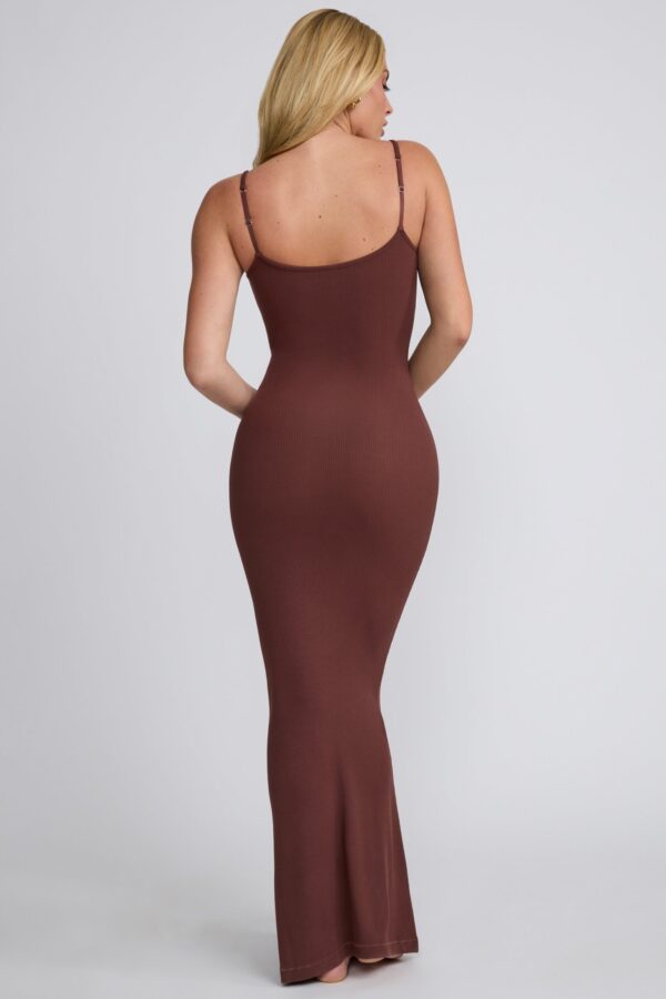 Ribbed Modal Square Neck Maxi Dress in Chocolate - Image 2