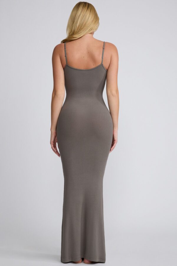 Ribbed Modal Square Neck Maxi Dress in Grey - Image 2