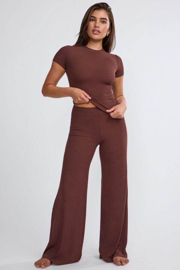 Mid Rise Wide Leg Trouser in Chocolate - Image 5