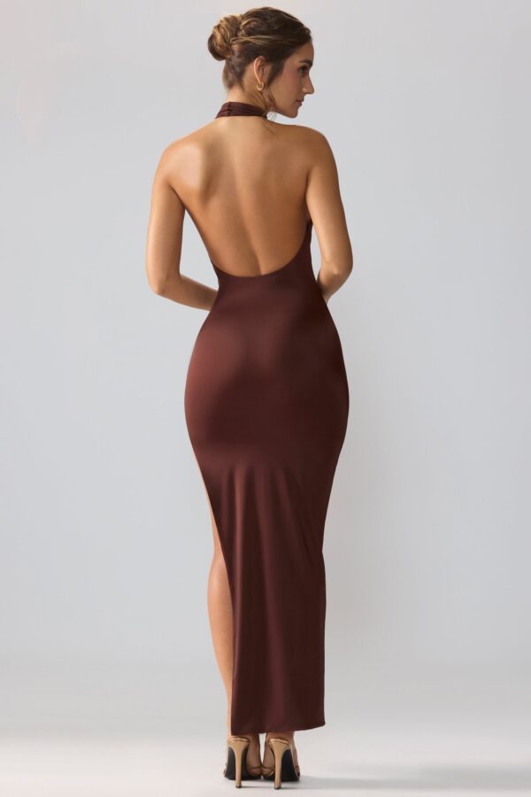 Premium Jersey Cowl Neck Backless Maxi Dress in Espresso - Image 2