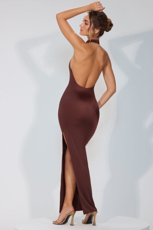 Premium Jersey Cowl Neck Backless Maxi Dress in Espresso - Image 9