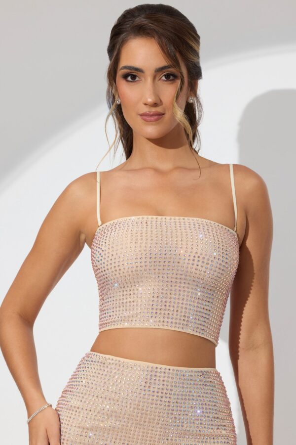 Embellished Strapless Crop Top in Champagne - Image 7