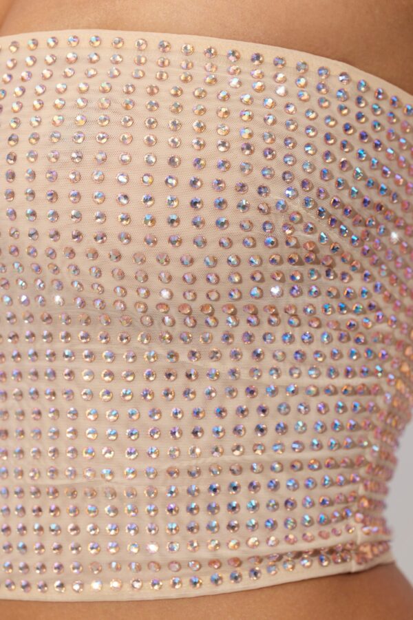 Embellished Strapless Crop Top in Champagne - Image 5