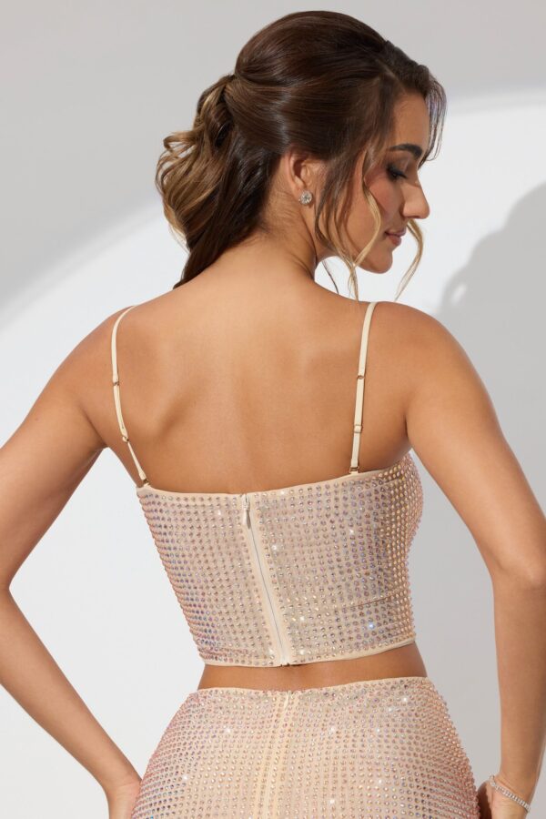 Embellished Strapless Crop Top in Champagne - Image 2