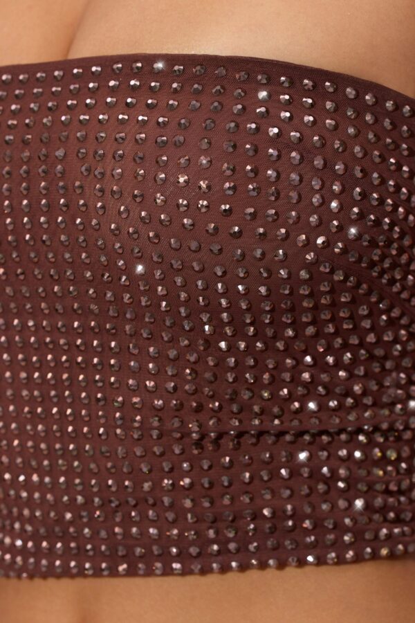 Embellished Strapless Crop Top in Espresso - Image 5