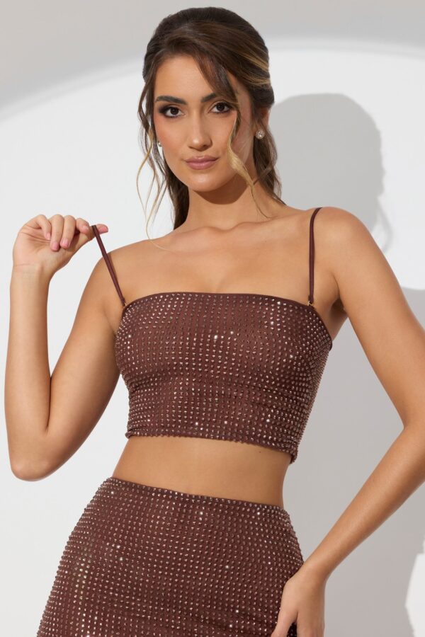 Embellished Strapless Crop Top in Espresso - Image 6