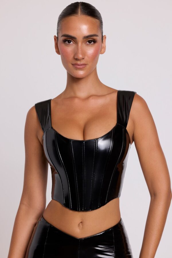 Push Up Vinyl Corset in Black - Image 7