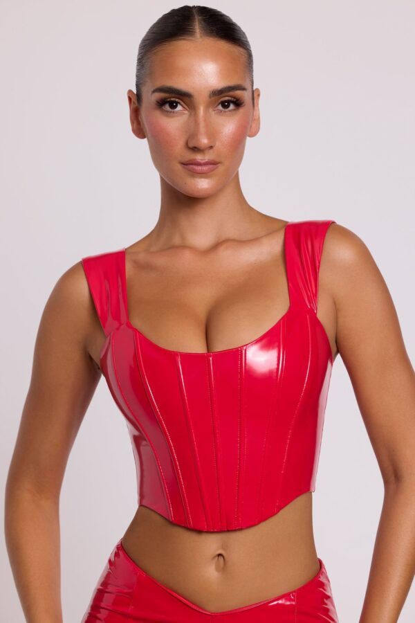 Push Up Vinyl Corset in Fire Red - Image 9