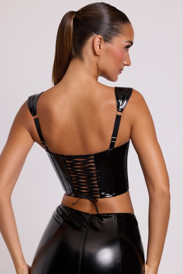 Push Up Vinyl Corset in Black - Image 2
