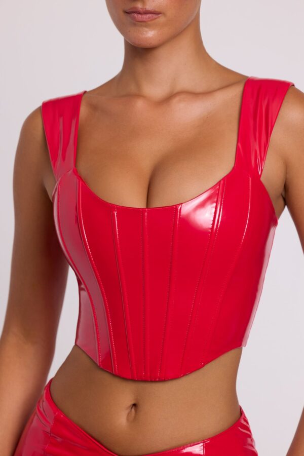 Push Up Vinyl Corset in Fire Red - Image 6
