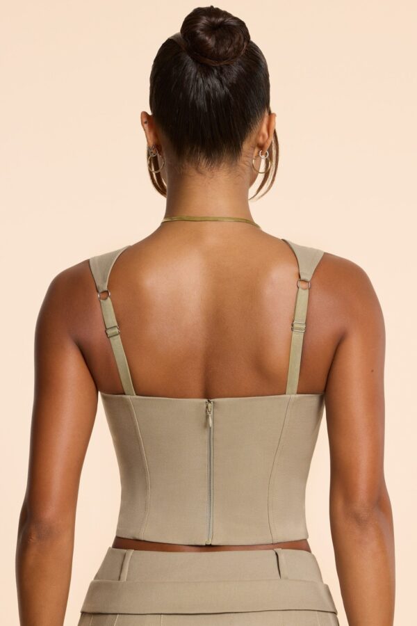 Brushed Twill Square Neck Tailored Top in Taupe - Image 2