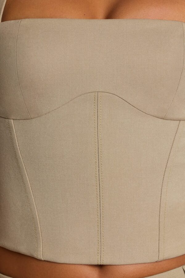 Brushed Twill Square Neck Tailored Top in Taupe - Image 4