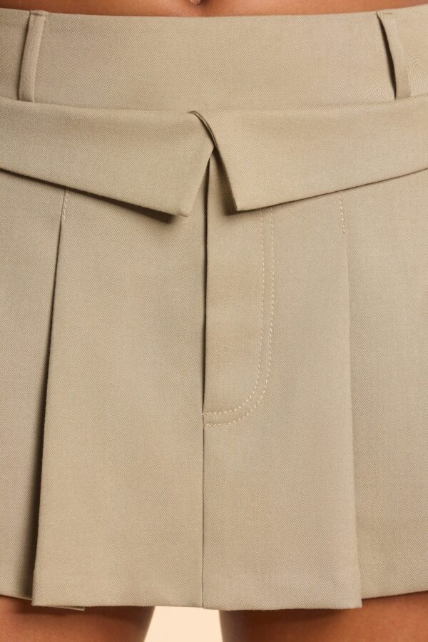 Brushed Twill Mid Rise Pleated Micro Mini Skirt in Taupe - Image 7