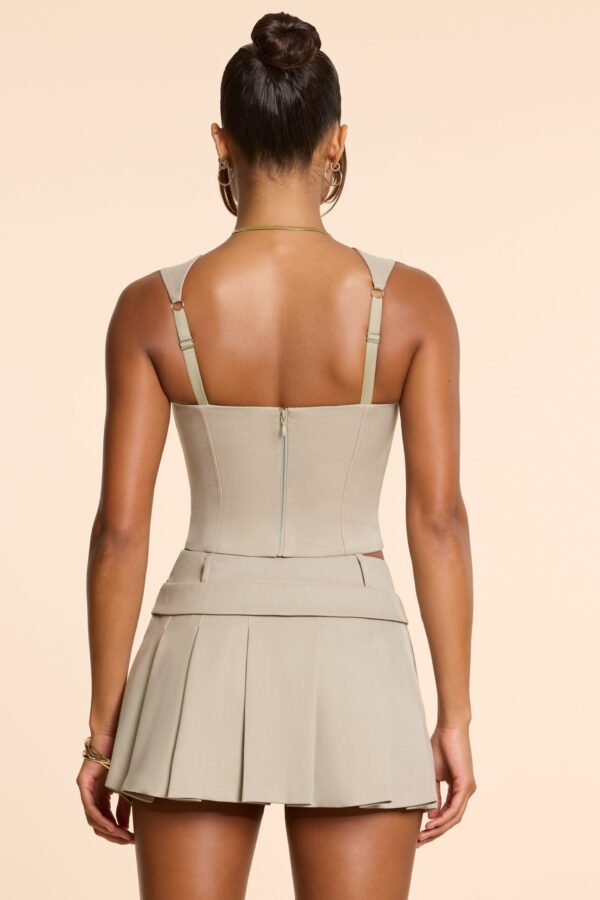 Brushed Twill Square Neck Tailored Top in Taupe - Image 5