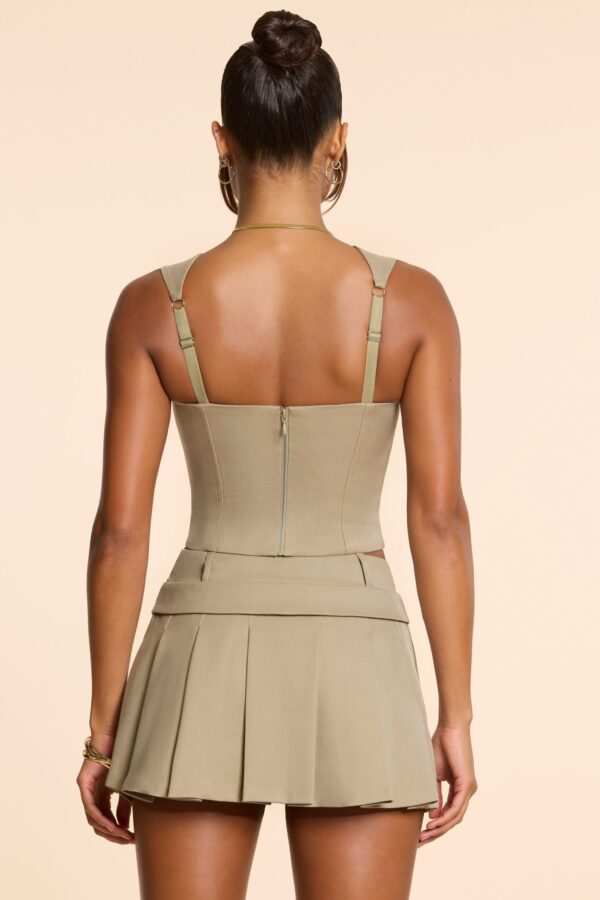 Brushed Twill Square Neck Tailored Top in Taupe - Image 12