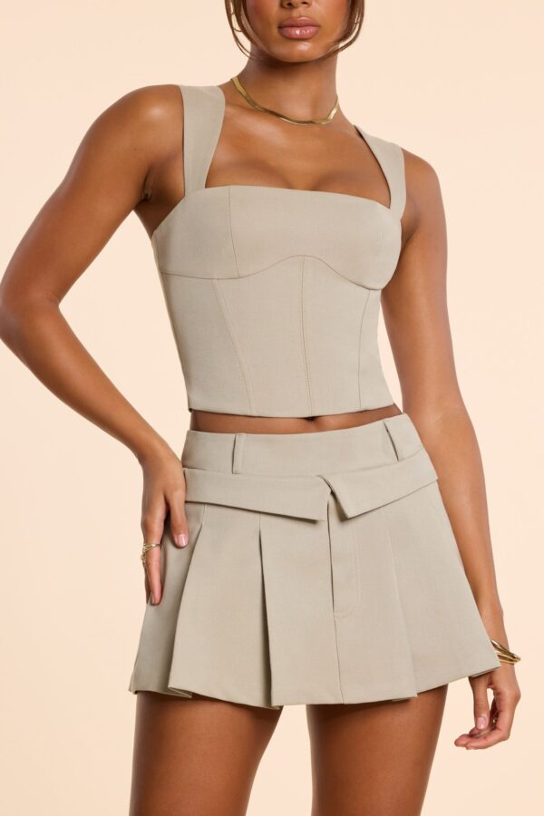 Brushed Twill Square Neck Tailored Top in Taupe - Image 6