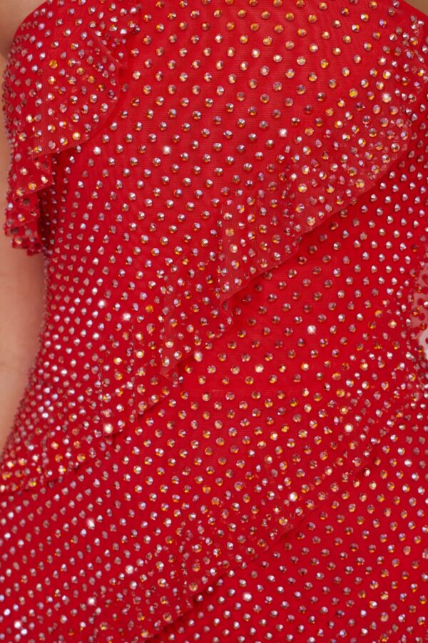 Embellished Strapless Ruffle Maxi Dress in Fire Red - Image 5