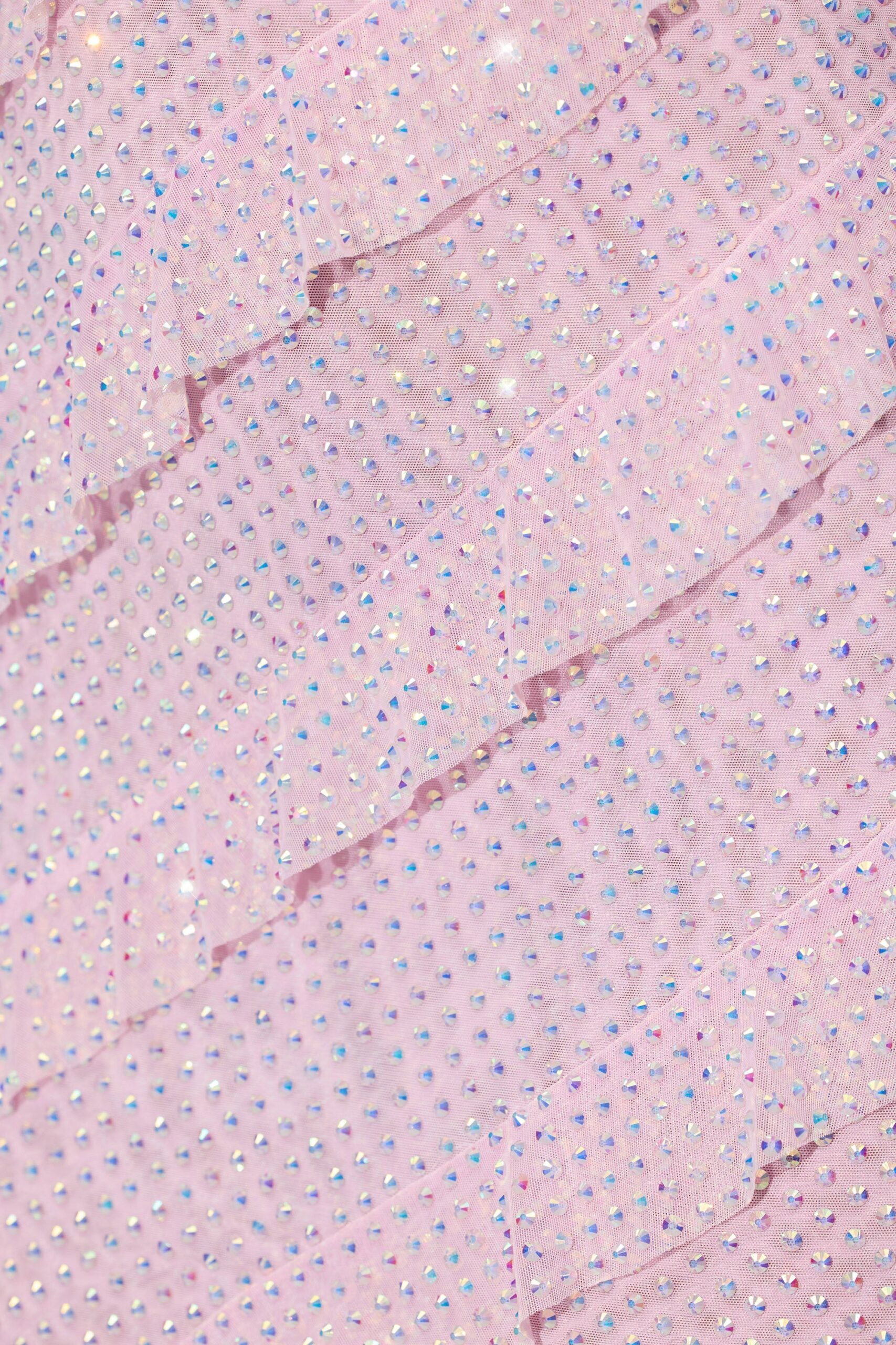 Embellished Strapless Ruffle Maxi Dress in Soft Pink - Image 4