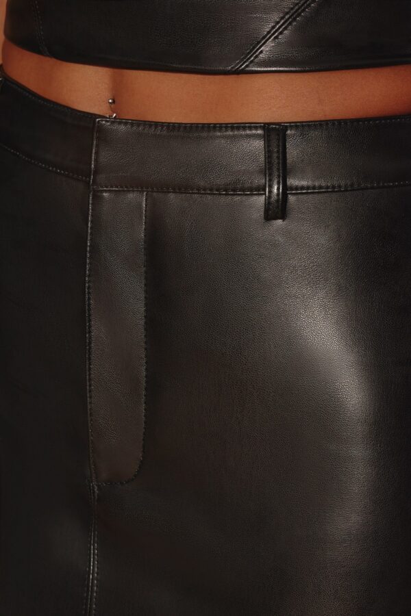 Mid-Rise Vegan Leather Maxi Skirt in Black - Image 4
