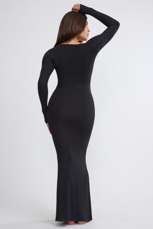 Ribbed Modal Mid Rise Maxi Skirt in Black - Image 2