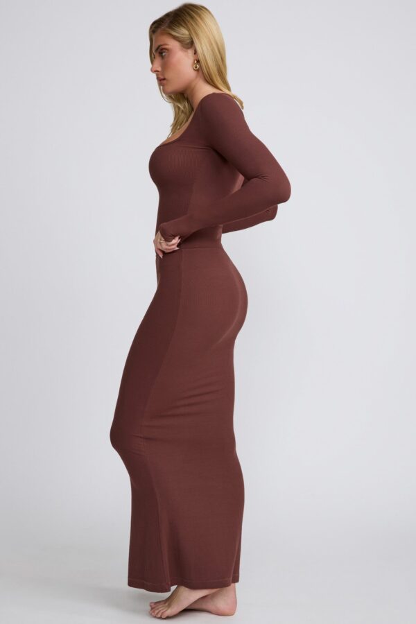 Ribbed Modal Mid Rise Maxi Skirt in Chocolate - Image 2