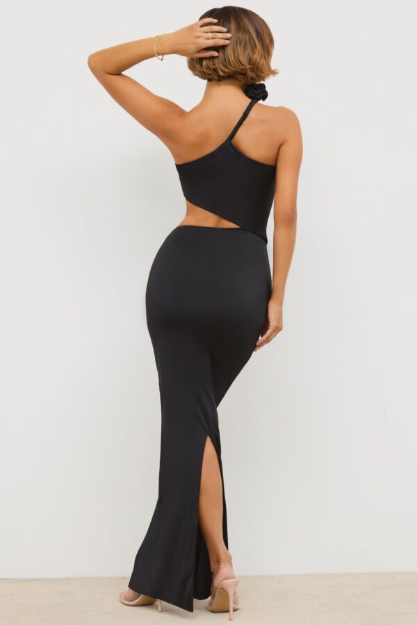 Premium Jersey Asymmetric Cut Out Maxi Dress in Black - Image 2